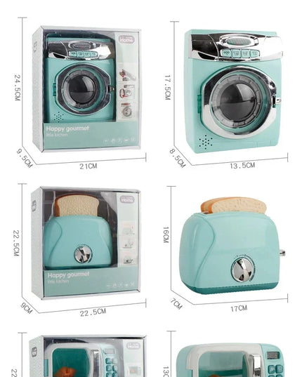 Kitchen Toys Set Kids Pretend Play Home Appliances Washing Machine Toaster Microwave Juicer Egg Cooker Girls Boys Play House Toy