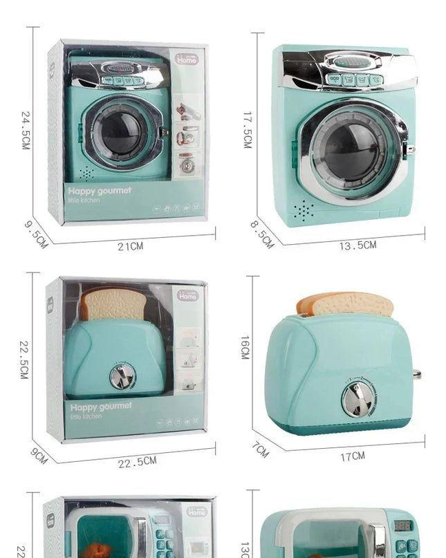 Kitchen Toys Set Kids Pretend Play Home Appliances Washing Machine Toaster Microwave Juicer Egg Cooker Girls Boys Play House Toy