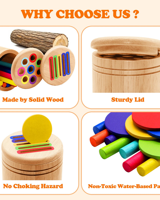 Montessori Wooden Toys Color Sorting Fine Motor Toys Shape Matching Sensory Toys Early Educational Puzzle Toys for Toddlers