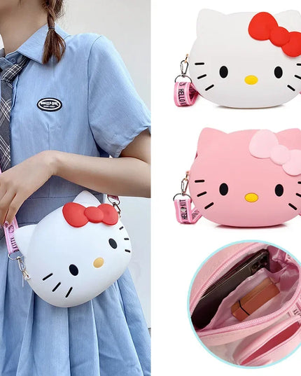 Hello Kitty Silicone Crossbody Bags Women Girls Kawaii 11cm/19cm Messenger Bag 3d Shoulder Small Purse Phone Bag Girlfriend Gift