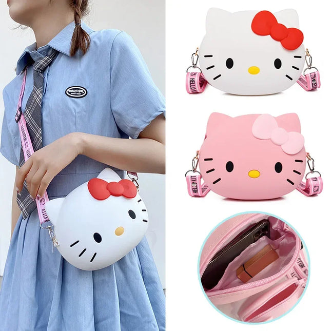 Hello Kitty Silicone Crossbody Bags Women Girls Kawaii 11cm/19cm Messenger Bag 3d Shoulder Small Purse Phone Bag Girlfriend Gift