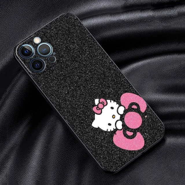 Phone Case For iPhone 11 12 13 14 Pro Max Mini XS XR X 8 7 6S 6 15 se Plus Black Silicone Cover Fundas Cute Cool Hello Kitty Cat