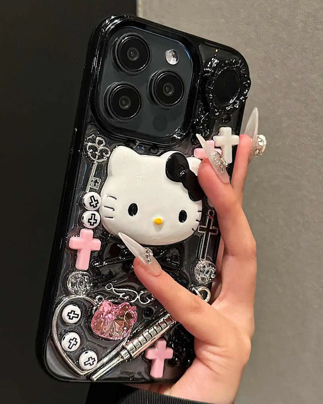 Kawaii Hello Kitty Cartoon DIY Phone Case Suitable for IPhone 15 14 13 11 16ProMax Y2k Cool Girl Anti Drop Transparent Case 2025