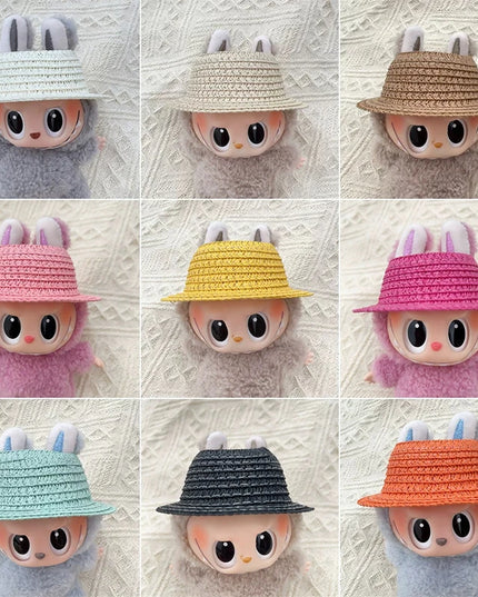 Labubu open top straw hat, party clothing accessories, rustic style Labubu baby clothes decoration accessories (hat only)