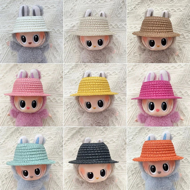 Labubu open top straw hat, party clothing accessories, rustic style Labubu baby clothes decoration accessories (hat only)