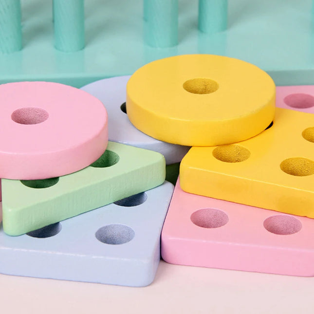 Montessori Wooden Educational Toys for Children 1 2Y Baby Shape Color Sorter Block Puzzles Toddler Large Geometric Stacking Toys