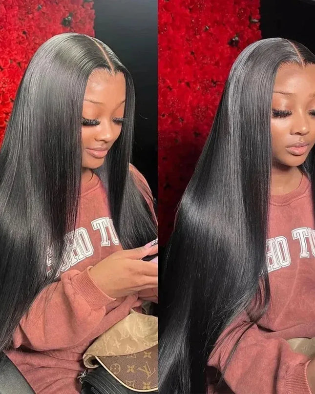 13X4 Lace Frontal Wig Synthetic Long Soft Straight Prepluck Hairline Baby Hair Cosplay Daily Party Layered Glueless Black Color