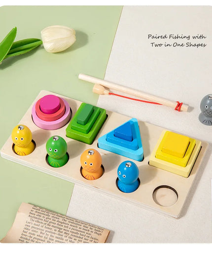 Montessori  Wooden Color Shape Cognitive Classification Matching Puzzle Children's Magnetic Fishing Learning Educational Toys