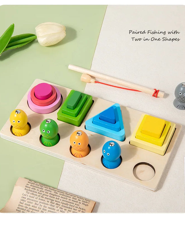 Montessori  Wooden Color Shape Cognitive Classification Matching Puzzle Children's Magnetic Fishing Learning Educational Toys