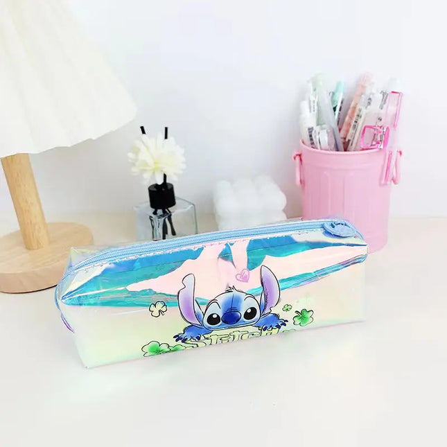 Disney Stitch Cartoon Student Stationery Laser Pencil Bag TPU Waterproof Multifunction Stationery Storage Bag