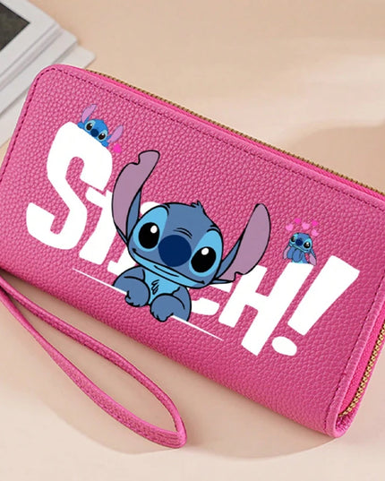 Stitch Long Zip Wallet with Stitch Print & Wrist Strap, Multi-Card Cute Cartoon Pattern Soft Texture Wallet for Women, 4 Colors
