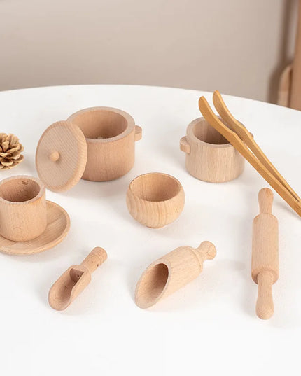 Montessori Sensory Enlighten Puzzle Toys Set Simulated Kitchen Tea Set Family Experience Early Childhood Education Wooden Toys