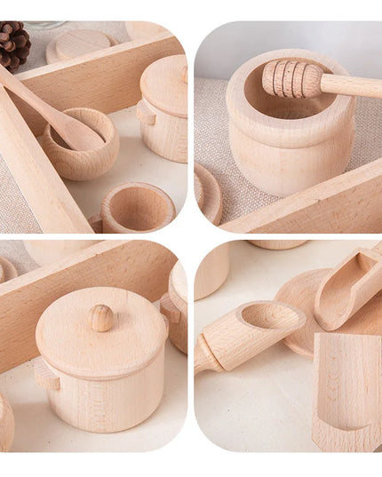 Montessori Sensory Enlighten Puzzle Toys Set Simulated Kitchen Tea Set Family Experience Early Childhood Education Wooden Toys