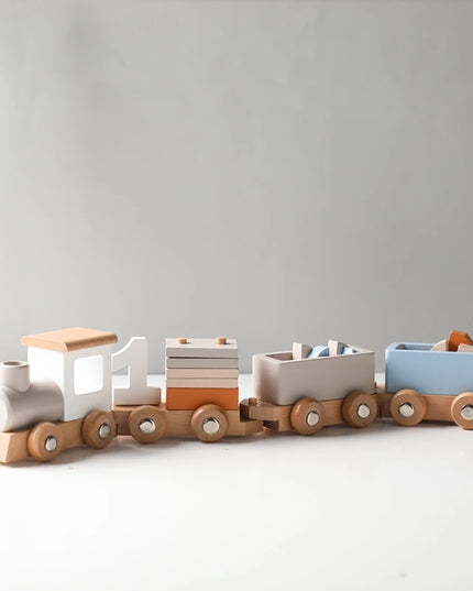 Montessori Toys Wooden Train Birthday Toy Baby Educational Toys Wooden Trolley Baby Learning Toys Number Of Wood Baby Toys Gifts