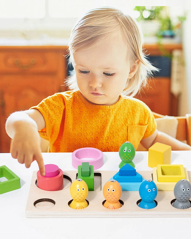 Montessori  Wooden Color Shape Cognitive Classification Matching Puzzle Children's Magnetic Fishing Learning Educational Toys