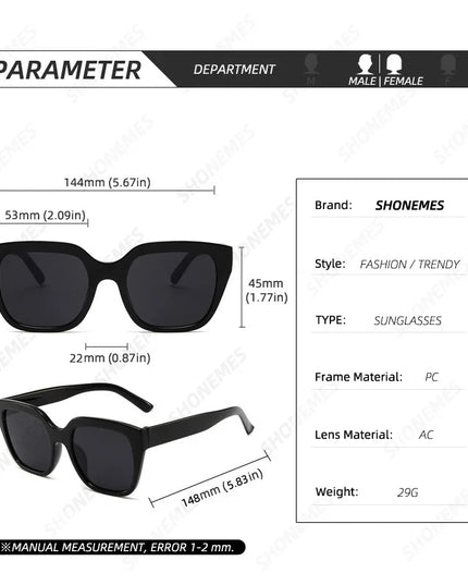 SHONEMES Square Sunglasses Vintage Men Women Shades Big Frame Outdoor UV400 Sun Glasses Black White for Female Male