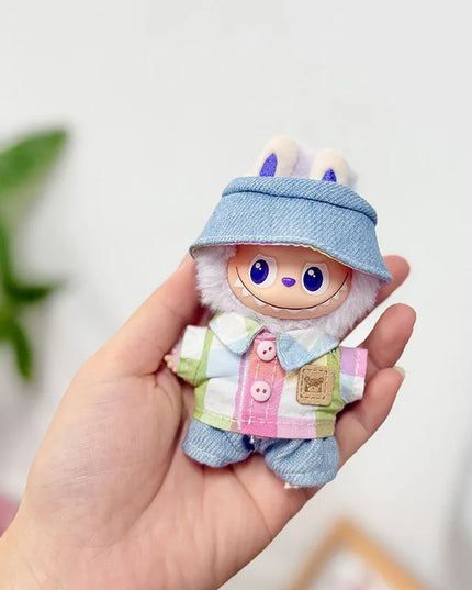 Handsome Labubu 4.0 Clothes Kawaii Bucket Hat Shirt Pants Set Mini Plush Doll Clothing Fashion Doll Accessories Gift