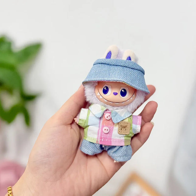 Handsome Labubu 4.0 Clothes Kawaii Bucket Hat Shirt Pants Set Mini Plush Doll Clothing Fashion Doll Accessories Gift