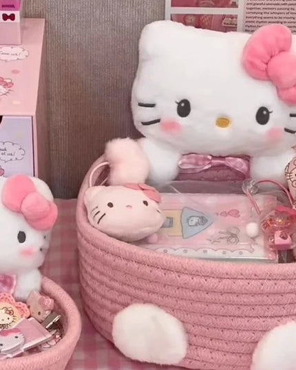 Japanese Kawaii Hello Kitty Storage Basket Cute Harajuku Charm Cosmetics Toys Storage Box Bedroom Decoration Birthday Gift Pink
