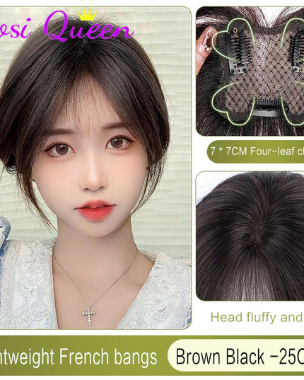 AOSI Synthetic Eight-character Bangs Wig For Women With High Hair Volume And High Skull Covering Gray Hair Replacement Wig