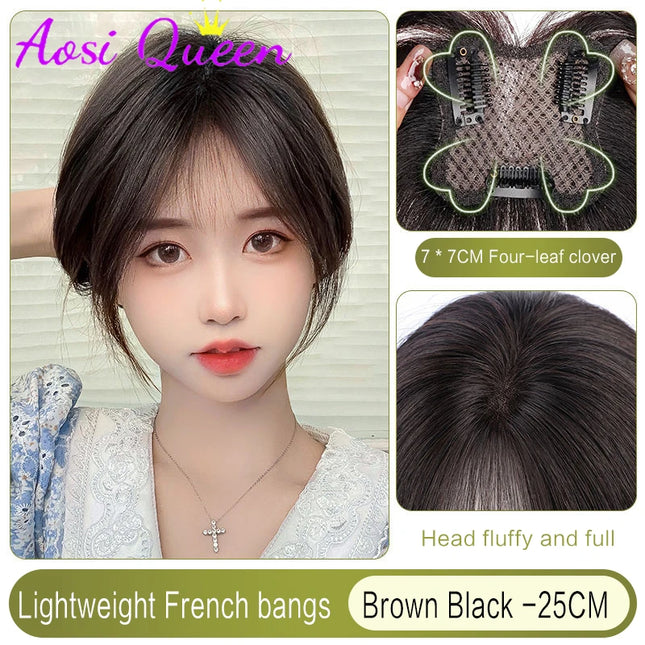 AOSI Synthetic Eight-character Bangs Wig For Women With High Hair Volume And High Skull Covering Gray Hair Replacement Wig