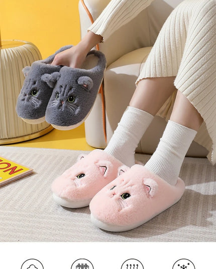 Winter Warm Slipper Women House Fuzzy Cat Cartoon Fur Plush Indoor Lazy Female Thermal Home Shoe Furry Funny Flat flip flop