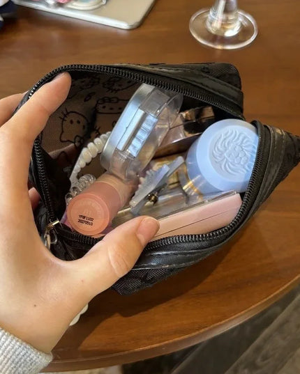 New Hello Kitty Mesh Material Cosmetics Storage Bag Creative High-Capacity Portable Zipper Handbag Cute Girls' Supplie