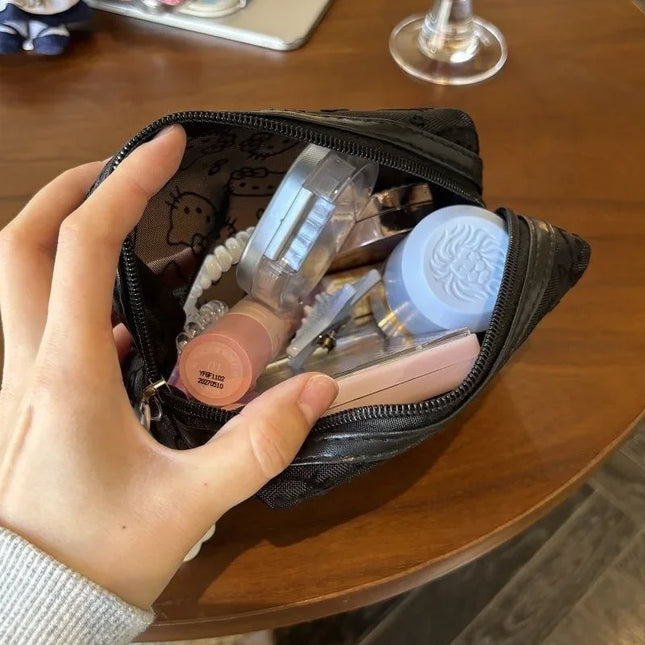 New Hello Kitty Mesh Material Cosmetics Storage Bag Creative High-Capacity Portable Zipper Handbag Cute Girls' Supplie