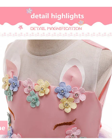 Girl Unicorn Cosplay Dress Children Party Birthday Princess Costume Sleeveless Trailing Wedding Christmas Outfit Girl Clothing