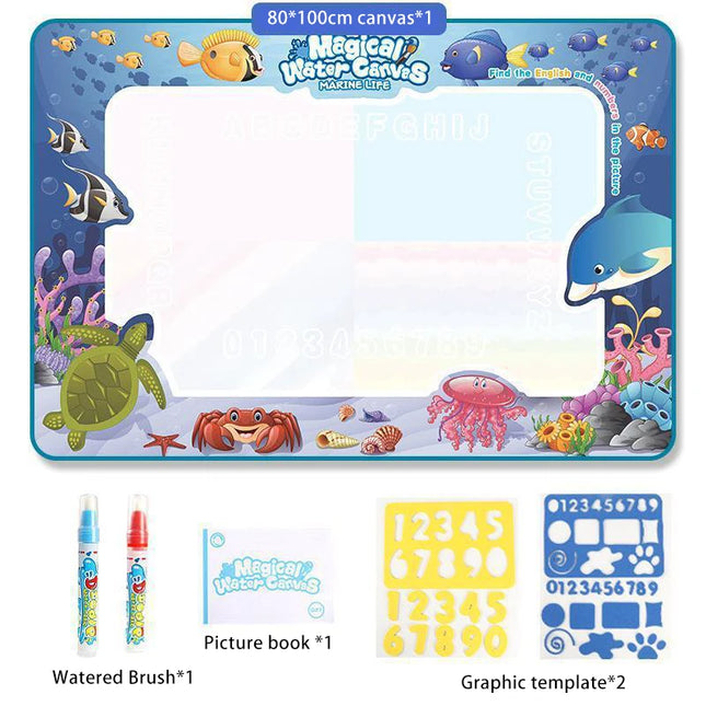 80x80CM Magic Water Drawing Mat Coloring Doodle Mat Montessori Painting Board Painting Pad Magic Pens Kids Educational Toy Gifts