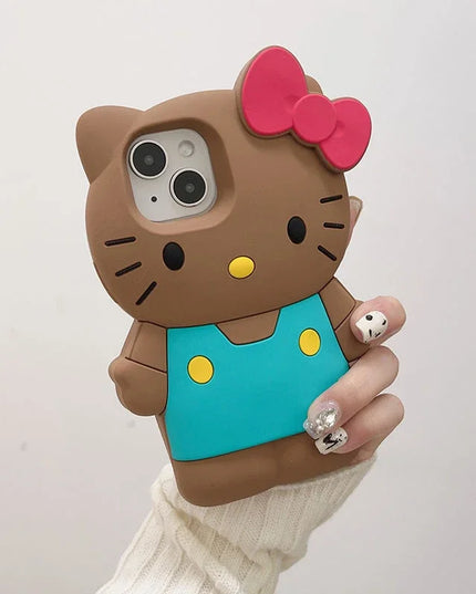 Cute Cartoon Sanrio Hello Kitty Phone Case For iPhone 16 15 14 13 12 11 Pro Max Shockproof 3D Stereoscopic Soft Silicone Cover