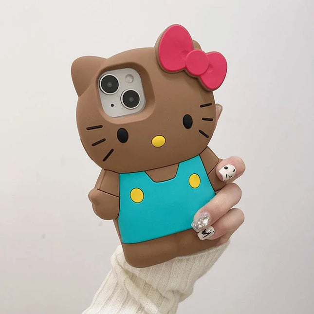 Cute Cartoon Sanrio Hello Kitty Phone Case For iPhone 16 15 14 13 12 11 Pro Max Shockproof 3D Stereoscopic Soft Silicone Cover