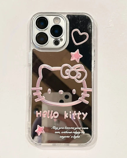 Cute Cartoon Sanrio Y2K Hello Kitty Silver Plating Phone Case For iPhone 16 15 14 13 12 11 Pro Max Cases Mirror Surface  Cover