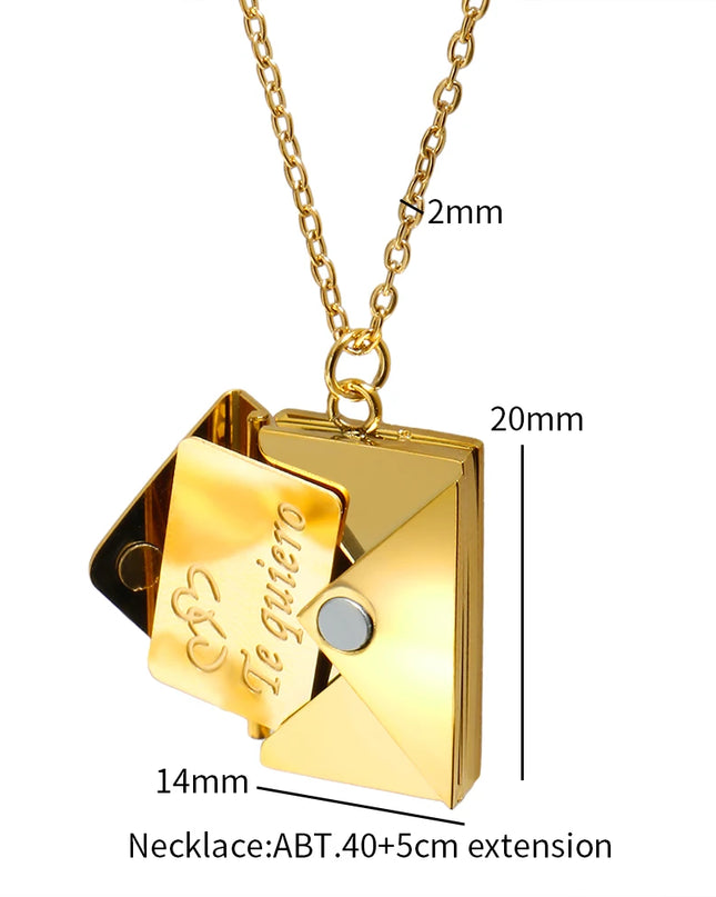 Stainless Steel Envelope Pendant Necklace Metal Waterproof Jewelry For Women