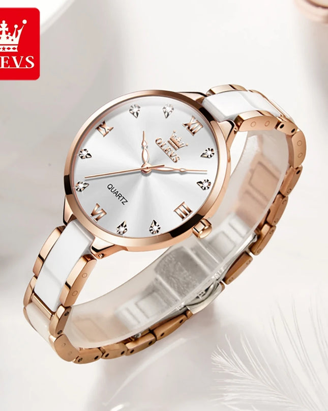 OLEVS 5872 Woman Watches Imported Japan Quartz Movement Waterproof Watch for Women Elegant Ceramic Strap Ladies Wristwatch Gifts