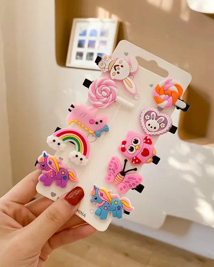 10PCS/Set New Girls Cute Cartoon Unicorn Hair Clips Kids Lovely Hairpins Ice Cream Headband Barrettes Fashion Hair Accessories