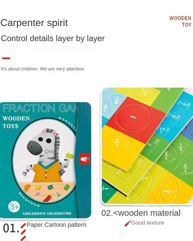 Montessori Magnetic Fraction Learning Math Toy Montessori Arithmetic Teaching Aids Wooden Book Educational Toys For Children