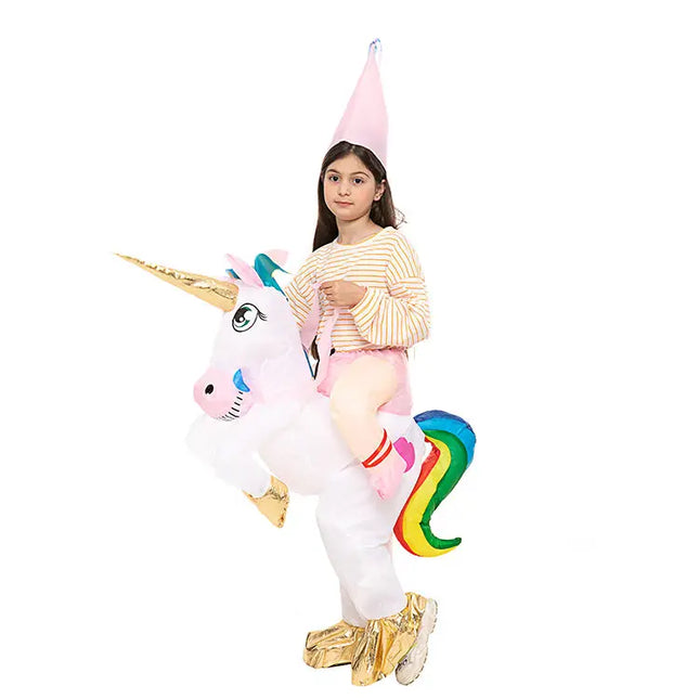 New Kids Colorful Unicorn Inflatable Costume Anime Suits  Mascot Halloween Party Cosplay Costumes for Man Woman Boys Girls
