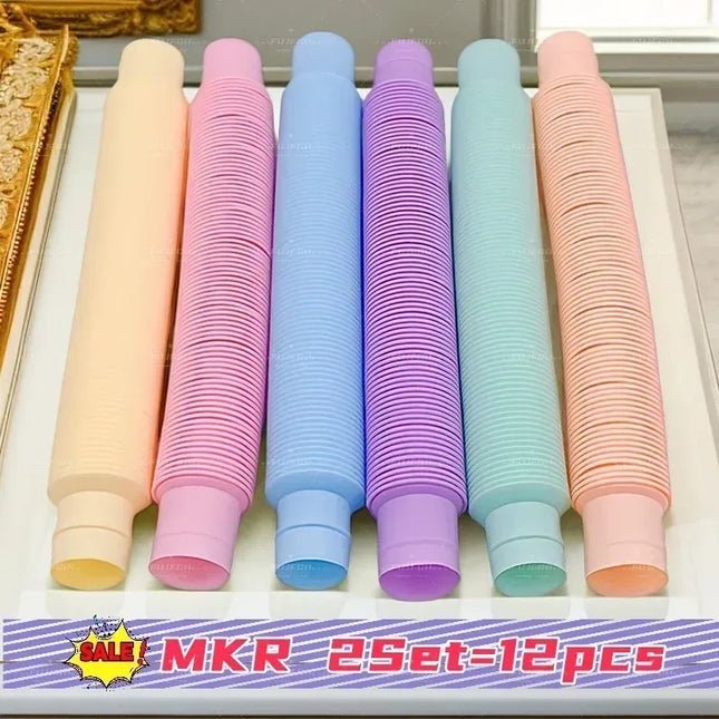 6 12 18 24 30 Pcs Pop Tubes Sensory Toys Fidget Stress Relief Decompression Finger Squeeze Toy Telescopic Tube for Kids Teenager