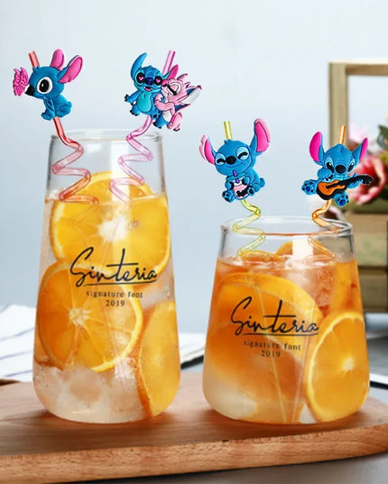Cartoon Stitch Series Curved Straw Ice Cream Straw Soft Rubber Environmentally Friend Material Food Grade Artistic Design Straw