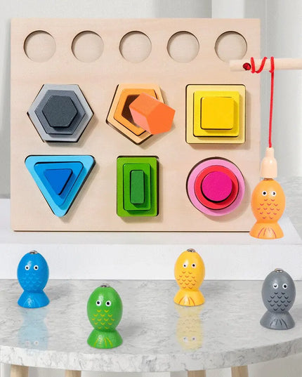 Montessori  Wooden Color Shape Cognitive Classification Matching Puzzle Children's Magnetic Fishing Learning Educational Toys