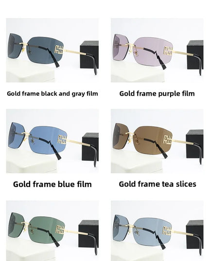 Curved One-Piece Sunglasses, Frameless Square Cut-Edge Design, UV400 Protection, Women's High-End Street Style