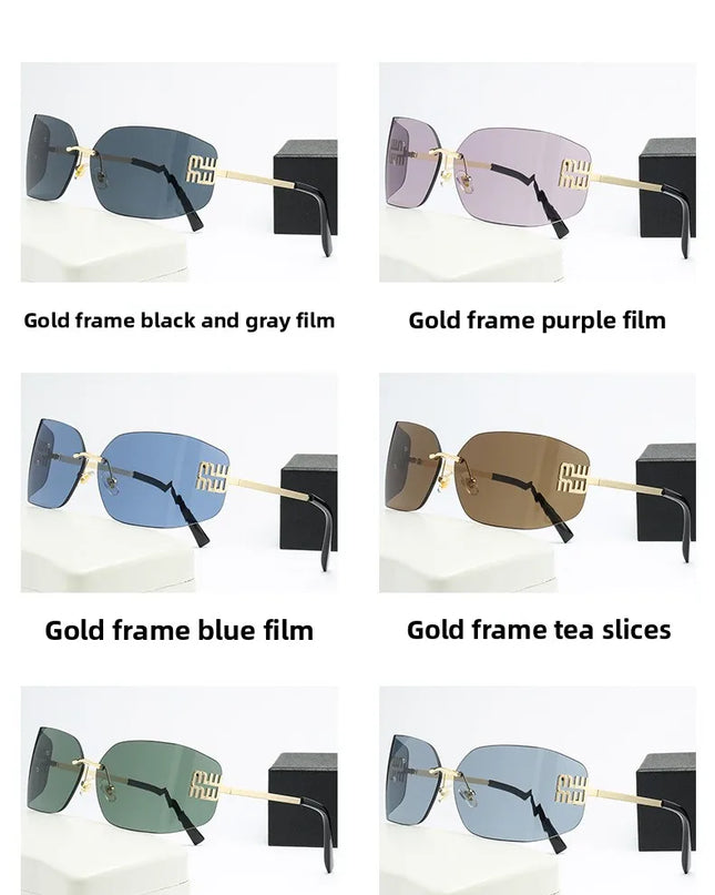Curved One-Piece Sunglasses, Frameless Square Cut-Edge Design, UV400 Protection, Women's High-End Street Style