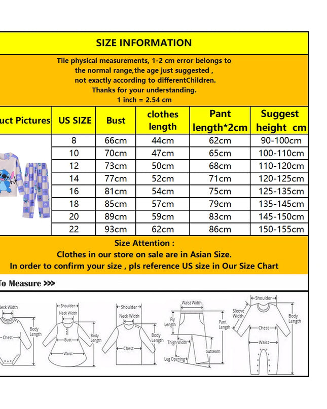New Spring Children's Clothing Sets Stitch Angel Boy Sleepwear Long sleeved pants Clothes Kids Pajamas Set Baby Girls Pyjamas