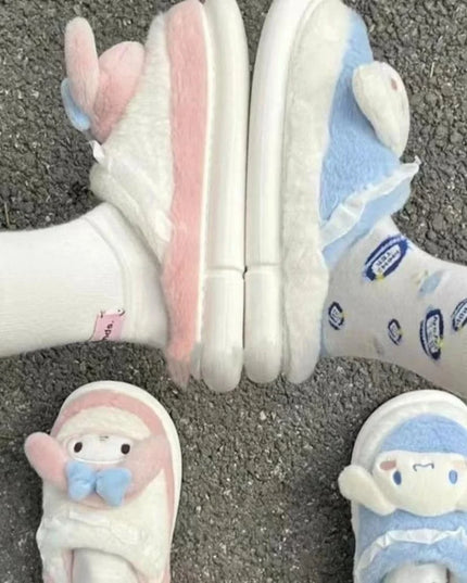Anime Cartoon Kawaii Hello Kitty My Melody Cinnamoroll Kuromi Slippers Cute Home Thick-Soled Plush Slippers Girls Surprise Gift