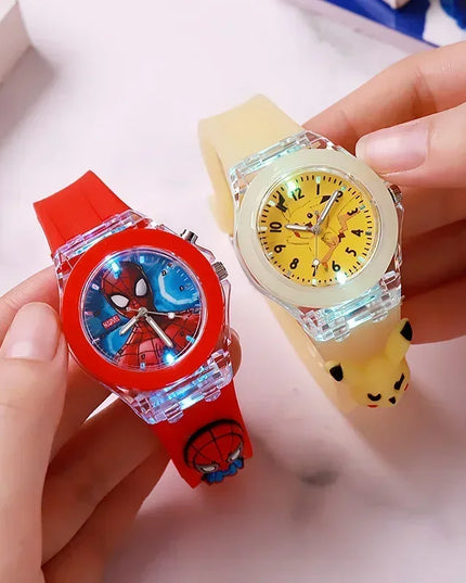 Disney Fashion Minnie Children's Watch Mickey Mouse Children's Flash Light Cartoon Figure Doll Boys Girls Birthday Gifts