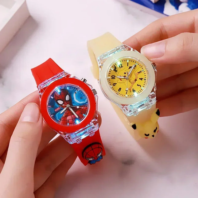 Disney Fashion Minnie Children's Watch Mickey Mouse Children's Flash Light Cartoon Figure Doll Boys Girls Birthday Gifts
