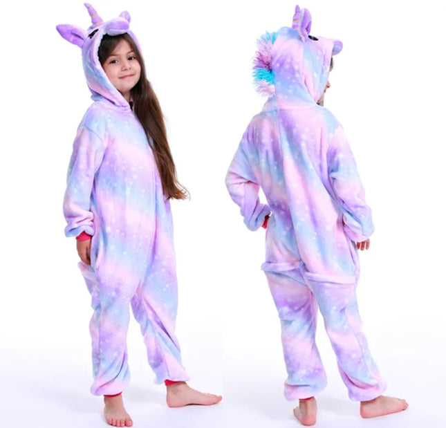 Kigurumi Children Unicorn Panda Animal Flannel Pajamas Set Kids Baby Cartoon Onesies Girls Boys Christmas Party Cosplay Costumes