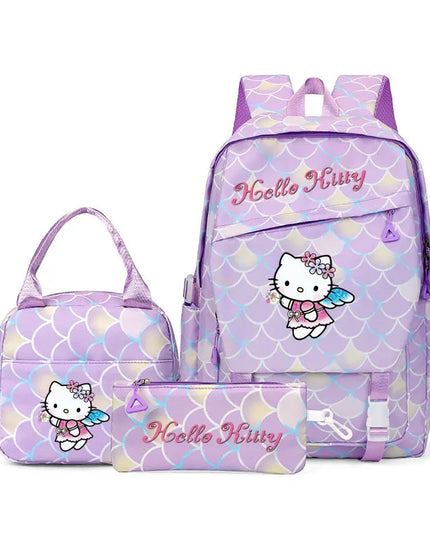 3pcs Hello Kitty Colorful Backpack with Lunch Bag Rucksack Casual School Bags for Boys Girls Women Student Teenagers Sets