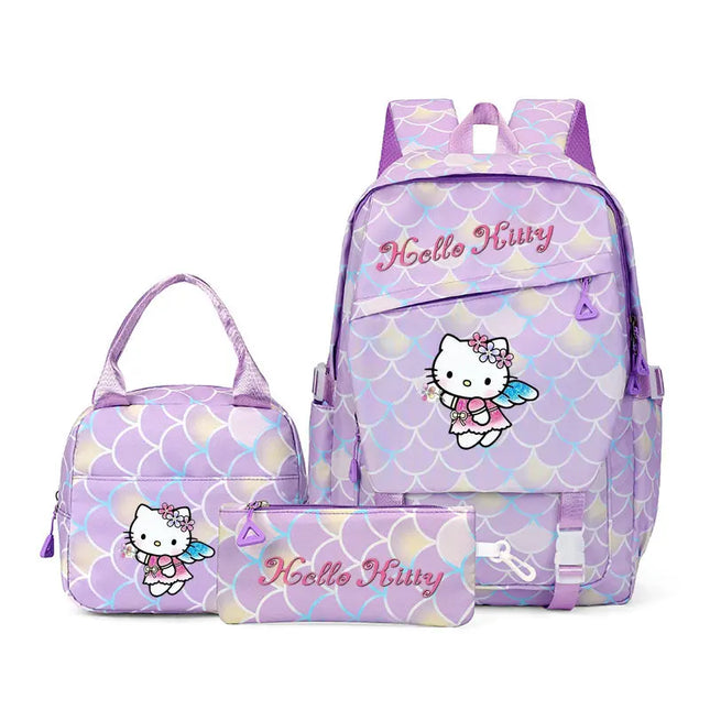 3pcs Hello Kitty Colorful Backpack with Lunch Bag Rucksack Casual School Bags for Boys Girls Women Student Teenagers Sets